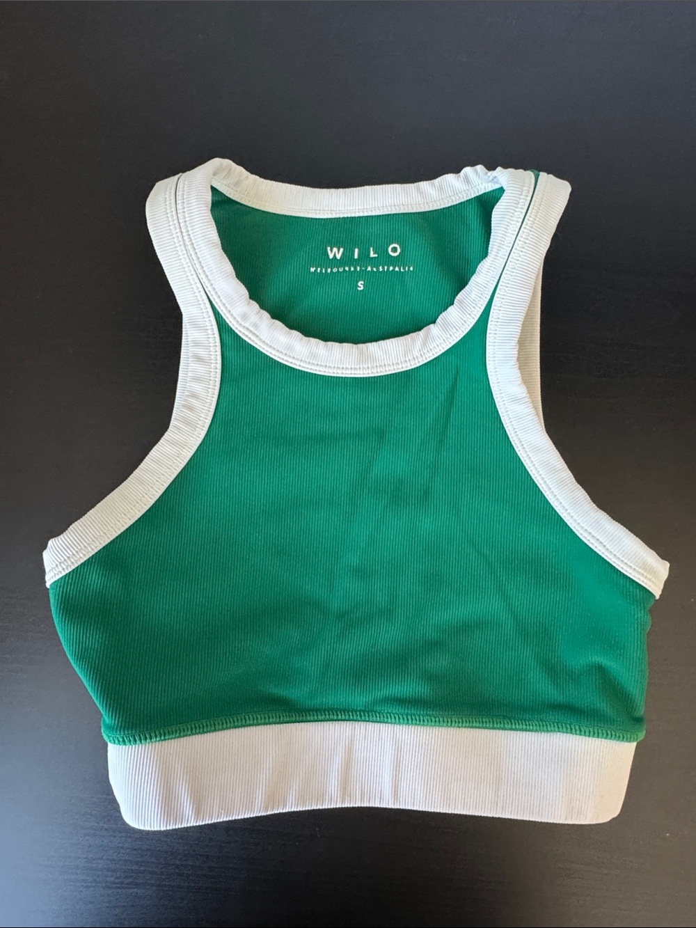 WILO Green Ribbed Contrast-Trim Crop Tank